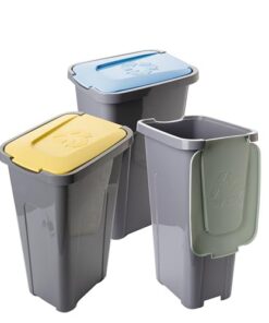 Mülleimer Küche 3er Set 30L mit Farbcodierung & Deckel für Mülltrennung 36x28x56 cm