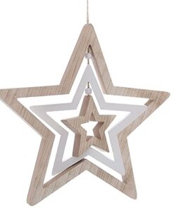 Spetebo Deko Mobile aus Holz - Motiv: Stern / 36 cm - Dekofigur Sterne zum aufhängen