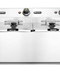 Hendi Fritteuse, 190°C einstellbar, sicher mit Kaltzone und Thermometer, 2x8L Behälter, Edelstahl, 230V 7000W