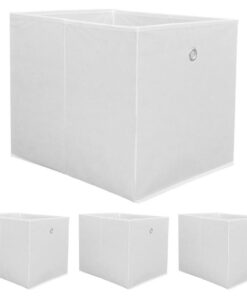 DuneDesign 4er Set Aufbewahrungsbox für Kallax Regal - White - 33x38x33 cm - Sachbearbeitungsfach mit Schnürverschluss -