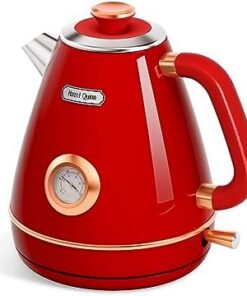 Hazel Quinn Elektrischer Wasserkocher Retro aus Edelstahl ohne Kunststoff mit Thermometer 2200W 1,7L Rudy Rot