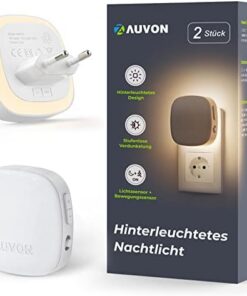 AUVON Nachtlicht Steckdose mit Bewegungssensor, 2er Pack Warmweiß LED 1-50lm einstellbar für Flur & Treppe