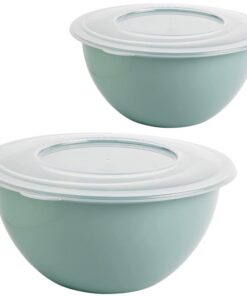 SUSTANIA BPA-freie PP Schüssel mit Deckel 5l 2er Set - Vielseitig für Salate und Rühren, Trendfarbe Grün, Ø 28 cm, EU-Fe