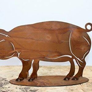 Rostikal Deko Schwein Pokie + Edelrost Gartenfigure aus Metall für Gartenanwohner im Sommer (Korрозionstoleranter Metall