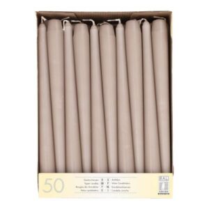 Papstar Greige Spitzkerzen Halterkerze Ø 2,2 cm 25 cm grau beige, 50 Stück