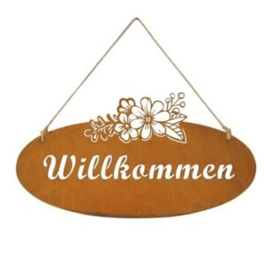 Schild WILLKOMMEN Metallschild Rost Braun Türdeko Eingangsdeko Rostschild 29x15cm