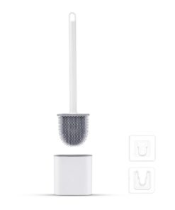 Ibergrif Silikon Toilettenbürste Wandmontage Set – Hygienische WC Bürste mit Halter für Badezimmer, Weiß