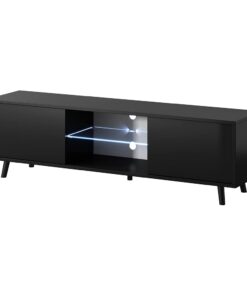 Selsey Lefyr - TV-Lowboard mit LED-Beleuchtung für moderne Raumsparungen im Wohnzimmer 140 cm (Schwarz Matt/Schwarz Hoch
