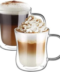 Ecooe Doppelwandige Kaffeetassen Gläser Set für Cappuccino,Tee,EIS,Milch,Bier 2er Set 350ml Borosilikatglas