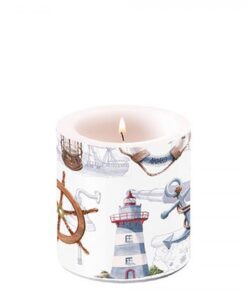 Ambiente Windlicht Maritim Nautik Leuchtturm Anker Blau Braun 9cm Hoch 7,5cm Ø Deko