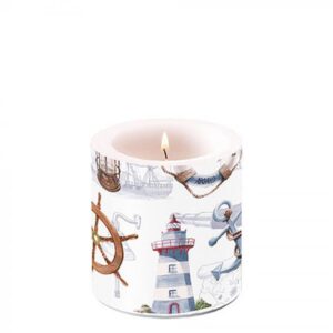 Ambiente Windlicht Maritim Nautik Leuchtturm Anker Blau Braun 9cm Hoch 7,5cm Ø Deko