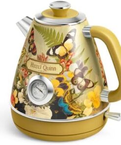 Hazel Quinn Retro Vintage Edelstahl Wasserkocher BPA-frei Temperaturanzeige 2200W Trockengehschutz