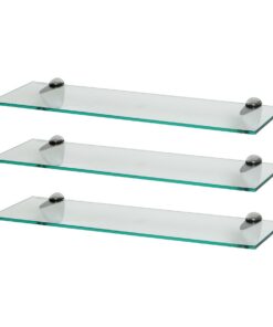 Harbour Housewares Klar 60cm Schwebende Glas Wandregale 3er Set - Badezimmer Küche Lagerung mit Silber Klammern