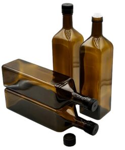 4 Ölflaschen 1000 ml aus Glas für Autoöle mit integriertem Ausgießer und Detailetiketten
