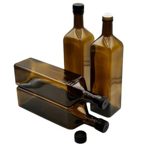 4 Ölflaschen 1000 ml aus Glas für Autoöle mit integriertem Ausgießer und Detailetiketten