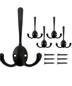 5er Set Schwarze Vintage Dreifach Kleiderhaken Schwerlast für Mäntel Jacken Taschen