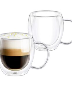 Wilmax | Doppelwandige Thermogläser mit Henkel | Trinkgläser für Kaffee und Tee | Teeglas | Latte Macchiato Gläser Set |