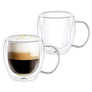 Wilmax | Doppelwandige Thermogläser mit Henkel | Trinkgläser für Kaffee und Tee | Teeglas | Latte Macchiato Gläser Set |