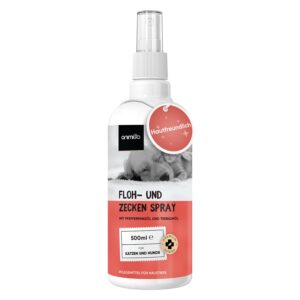 Floh & Zeckenspray für Hunde & Katzen - Natürliches Flohmittel - animigo - 500ml Zeckenschutz mit Pfefferminz & Rizinusö