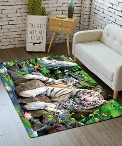 Morbuy 3D Tiger Tier Drucken Teppich Waschbar rutschfest Krabbelmatte für Kinderzimmer Dekoration (60x90cm,A)