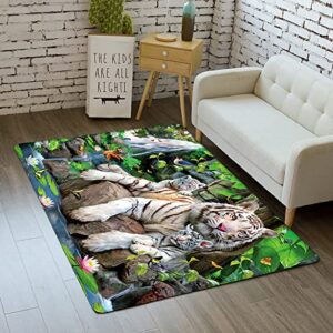 Morbuy 3D Tiger Tier Drucken Teppich Waschbar rutschfest Krabbelmatte für Kinderzimmer Dekoration (60x90cm,A)