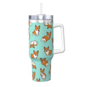 YWSOTRE Corgi süßer Hund + 40OZ Edelstahlbecher mit Griff + Perfect für Outdoor-Activitäten + Nachhaltiges Material + Ho