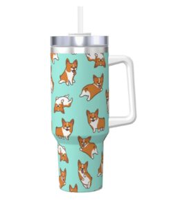 YWSOTRE Corgi süßer Hund + 40OZ Edelstahlbecher mit Griff + Perfect für Outdoor-Activitäten + Nachhaltiges Material + Ho