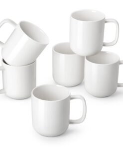 Vancasso Kaffeebecher Set für 6 Personen, Porzellantorfförmige Tassen 480ML, Weiss, 6er Kaffeeservice mit Henkel