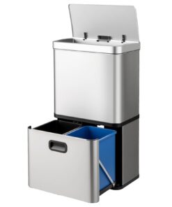 COSTWAY Silber 3-Fach-Mulleimer 56L elektrischer Abfalleimer mit Sensor & Softclose für Küche & Büro