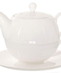 Buchensee Tea for One Lena 500ml Kristall-Hoppegarten-China - Für Dich und Deinen Teesp Azän - Weiße Teekanne und Tasse