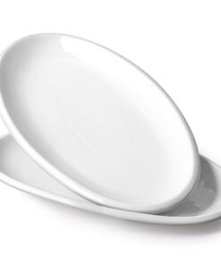 DOWAN Oval Servierplatte 2er 35,6 cm Porzellan - Große Tiefe für Party Fleisch Dessert Soft White
