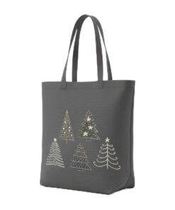 Delindo Lifestyle Stickpackung für Winterdeko, graue Einkaufstasche mit Tannenbaum-Muster, 44x37 cm, perfekt für Handar