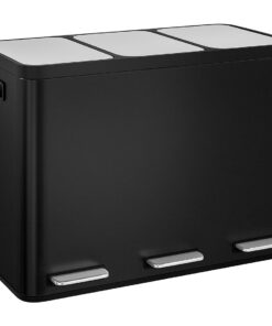 STEELSØN Epsilon Müleimer - 3 Fach Mülltrennsystem Küche, Edelstahl, Schwarz – Recycling und Restmüll, Tretfunktion mit
