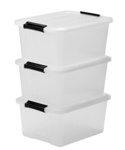 Iris Ohyama Aufbewahrungsbox mit Schnappverschlüssen & Griffen 3er-Set, Länge 15L, Transparent, Für Kleidung & Büro, Sta