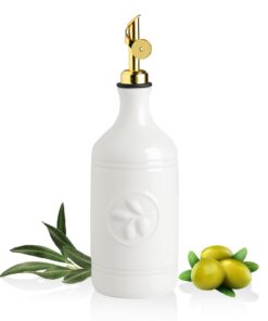 Sweejar Homeweiß 460 ml Keramik-Olivenölspenderflasche mit goldfarbenem Ausguss, Relief-undurchsichtiger Essigbehälter f