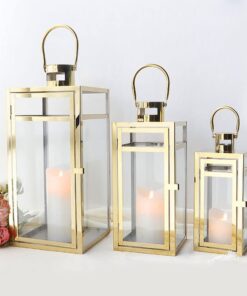 TRIROCKS Edelstahl Kerzenlaterne Hoch Metall Kerzenhalter Für Heimdekoration Wohnzimmer Partys (Gold) TRIROCKS 3er-Set