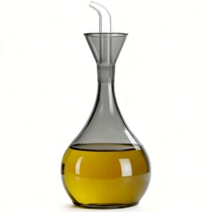 Tropffreie Ölflasche aus Glas 380 ml für Präzision und Sauberkeit - Grauer Ölspender mit Ausgießer | Ausgießbare Oliven