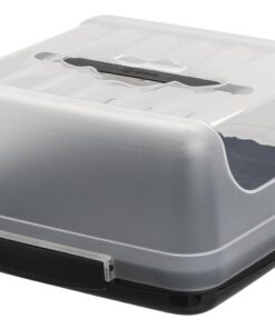 Kleine BPA-freierecht-eckige Kuchen-Transportbox Schwarz/Transparent Torten-haube 2-fach Klick-Verschluss mit Griff L 27
