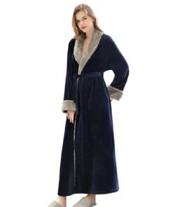 CaiDieNu Super Weich Flauschig Damen Bademantel Kuschelfleece Saunamantel Extra Lang