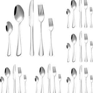 Besteck Set 6 Personen - Edelstahl Spiegelpoliert - Inkl. Messer, Gabel, Löffel - Spülmaschinenfest | 30 Teiliges Cutle