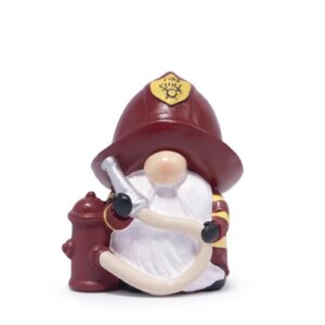 Hodao Handbemalte Feuerwehrmann-Zwergfigur für Büro und Rettungsdienste mit Feuerwehrhut, Hydrant und Schlauch Hodao