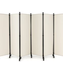 Raumteiler auf Rollen - Costway Beige, 334,5 x 172 cm, 6-teilig faltbar, Sichtschutz | Trennwand Rollparavent Costway,
