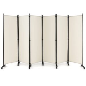 Raumteiler auf Rollen - Costway Beige, 334,5 x 172 cm, 6-teilig faltbar, Sichtschutz | Trennwand Rollparavent Costway,