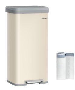 SONGMICS ULTB520A01 Küchen-Mülleimer, Edelstahl, sanfter Verschluss, groß und platzspared, moderner Design, Sandbeige