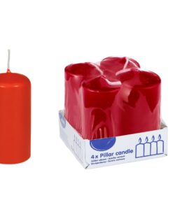 DeinPack 4 Stumpenkerzen rot für HORECA | Ø 4 x 8 cm | ca. 10 Stunden Brenndauer | Hochwertige Stumpenkerze | Adventsker