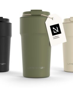 LARS NYSØM Thermo Kaffeebecher to go 500ml | Auslaufsicherer Edelstahl Thermobecher für Kaffee und Tee unterwegs | Olive