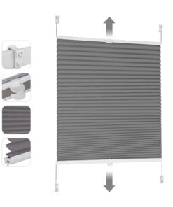 Sekey Plissee Fensterrollos ohne Bohren Verdunklung 80 cm breit, Verspannt Grau 80x130cm