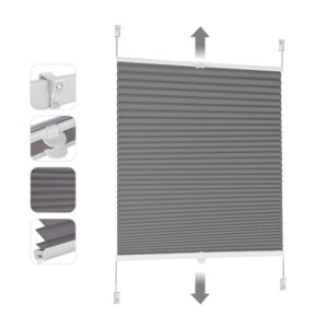 Sekey Plissee Fensterrollos ohne Bohren Verdunklung 80 cm breit, Verspannt Grau 80x130cm