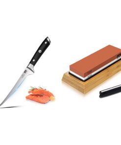 SHAN ZU Filetiermesser 7 Zoll - Professionelles Fischmesser & Schleifstein für Profis 2-in-1 Doppelseitiger Messerschärf