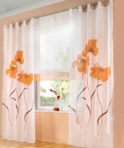 SIMPVALE Orange Gardine Print Blumen für Wohnzimmer & Schlafzimmer, 150cm Breite x 145cm Höhe, 2 Stücks Schlaufenschal